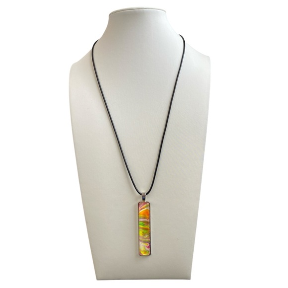 Hand Crafted Jewelry - Hand Crafted Orange and Yellow Fluid Art Pendant Cord Necklace by Svetlana Yeung